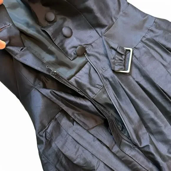 Teri Jon Navy Blue Structured Belted Silk Dress Rockabilly Wedding Guest Size 4 - Picture 9 of 12